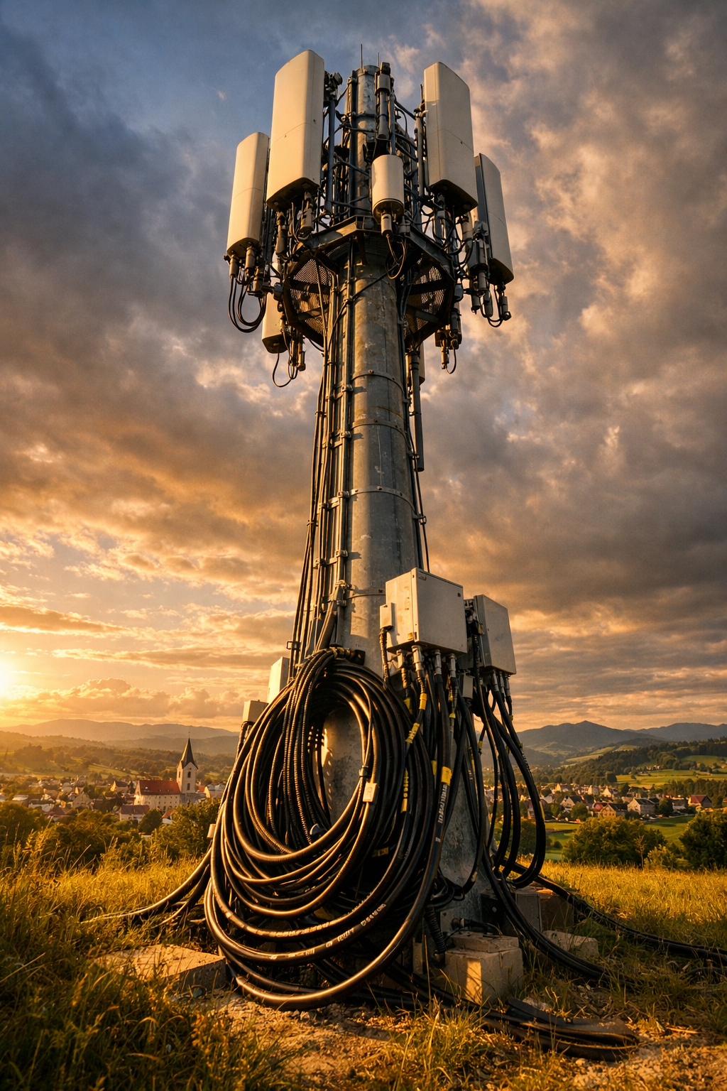 5G-Sendemast in goldenem Licht